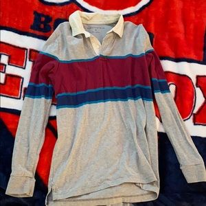 Aeropostale White Collard Striped Gray Shirt